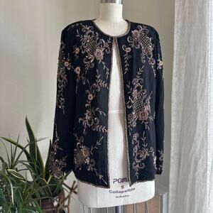 Draper’s & Damon’s Women’s 14 Jacket Black Rose Gold Silk Beaded Evening Glam